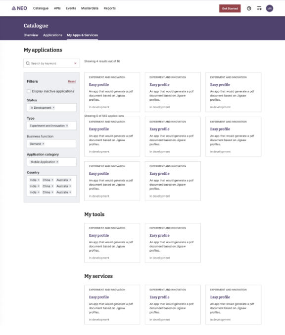 Catalogue My Applications page