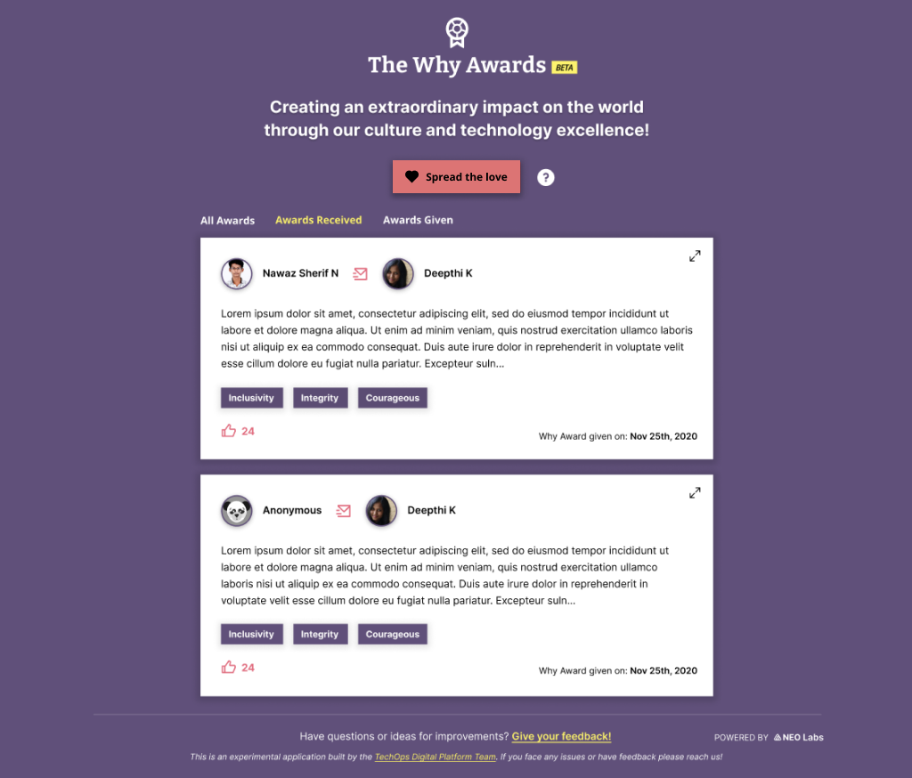 NEO Home page